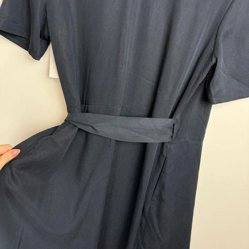 NWT VETTA Short Wrap Dress Sz Small French Navy Tencel Blue - Image 15