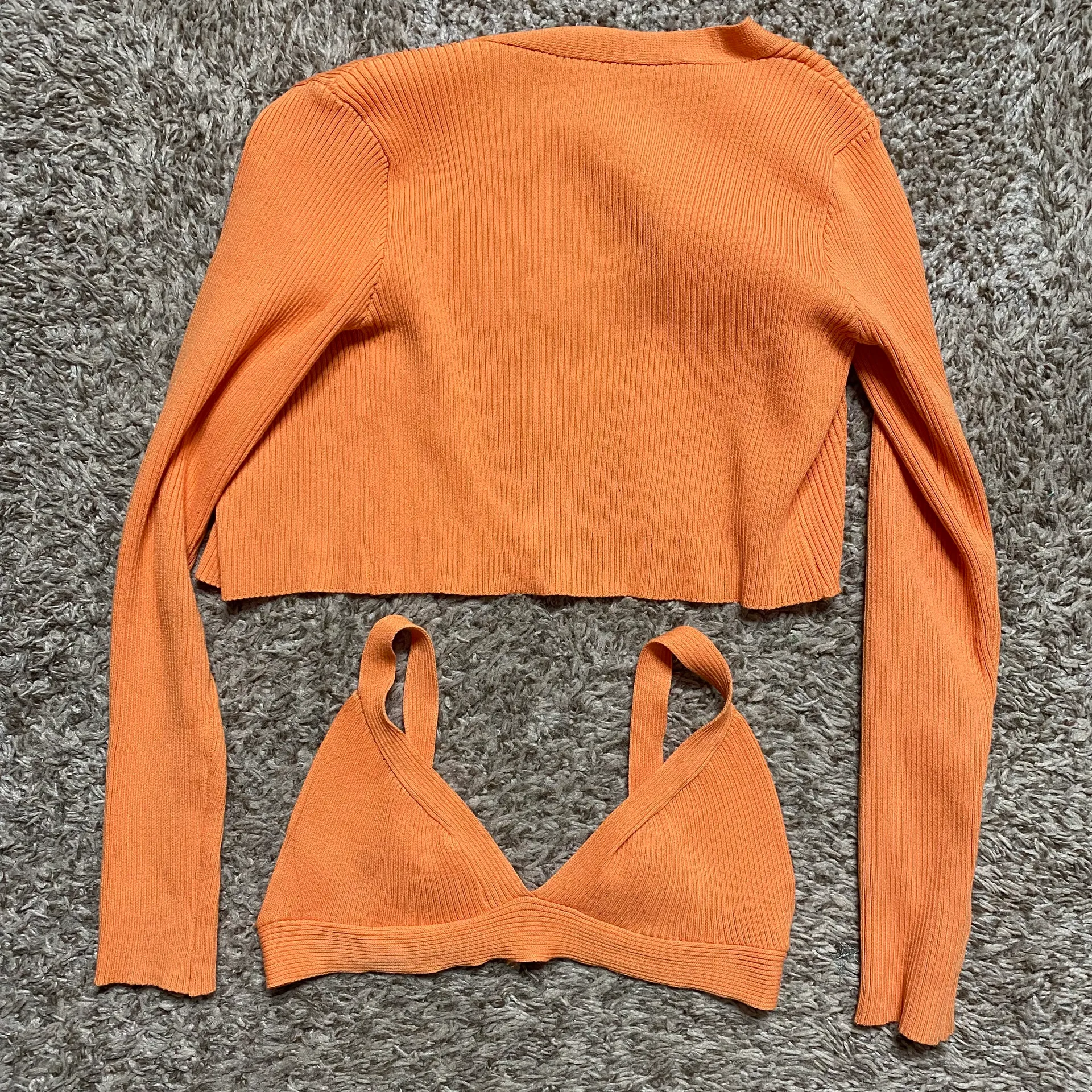 2 Piece Cropped Cardigan Set Orange - Image 3