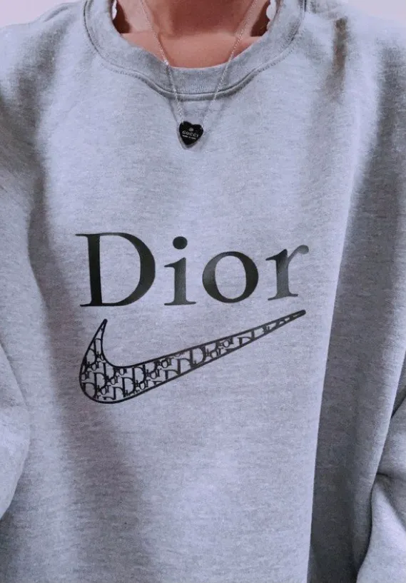 Nike Custom Dior Sweatshirt Gray Size L - Image 2