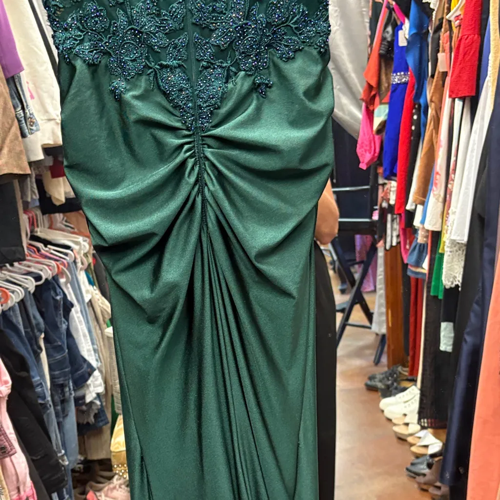 La Femme Dark Green Lace embroidered Dress - Image 5