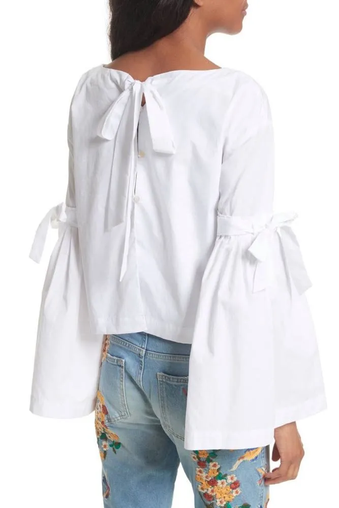 Free People White Bell Sleeve Blouse - Image 2