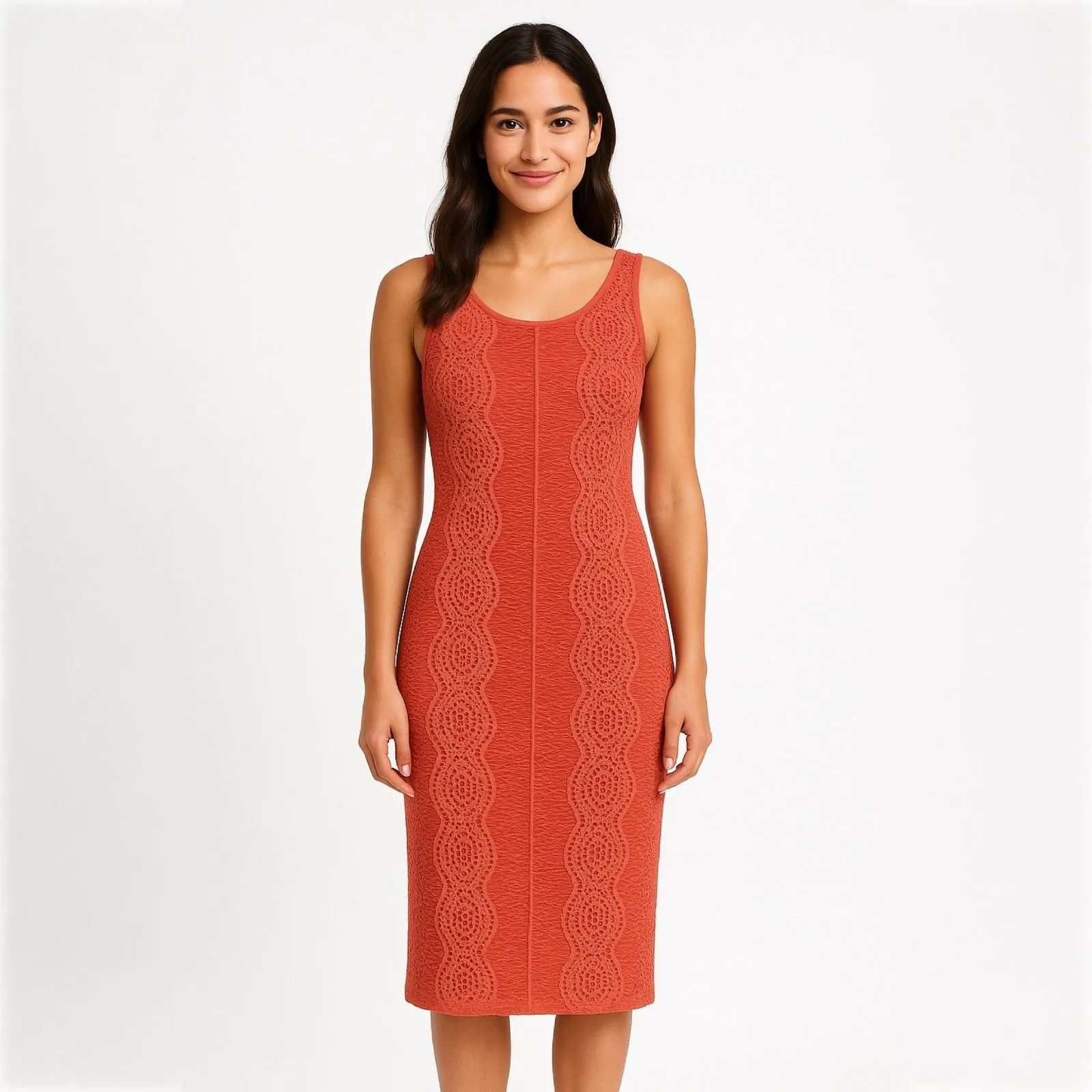 Bebe Vintage Y2K Crochet Bodycon Midi Dress in Coral - Image 10