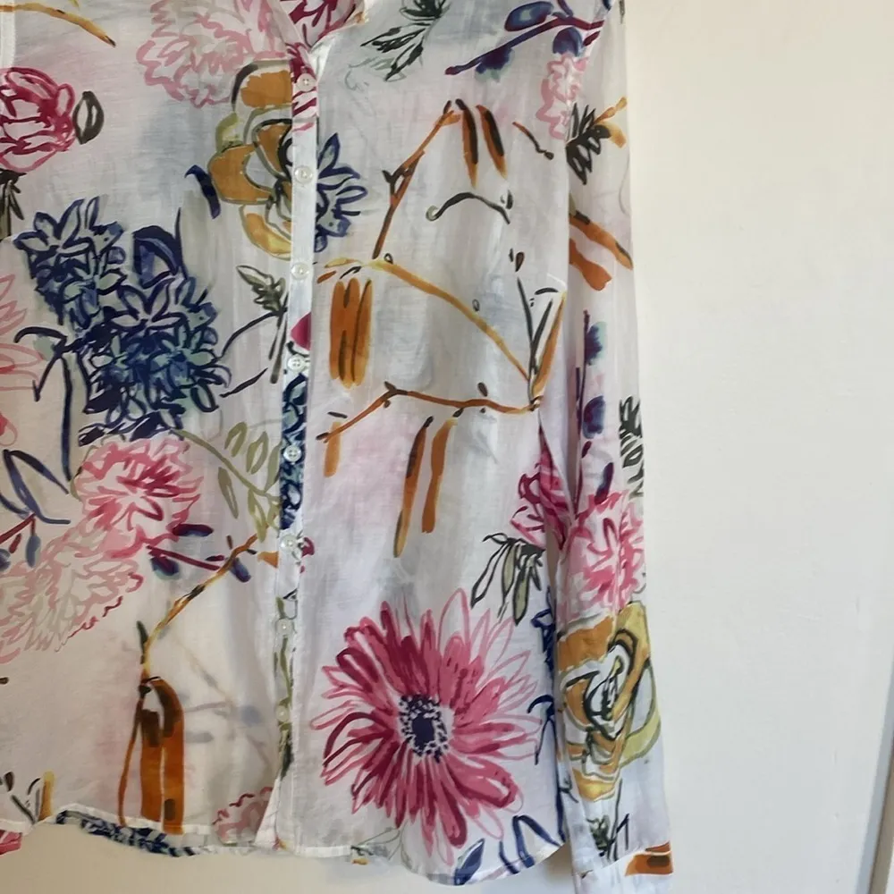 None Women’s White Floral Lightweight Silk & Cotton Button Down Shirt Size Large - Image 6