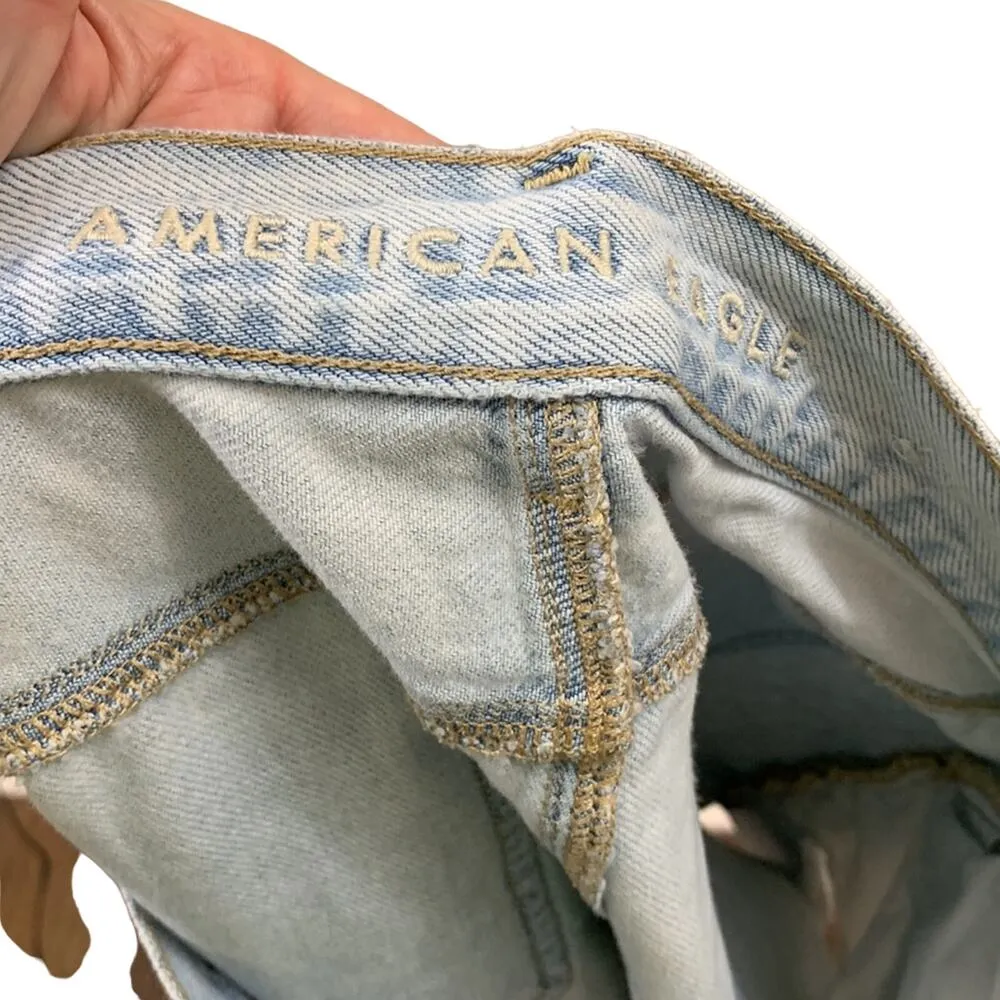 American Eagle Mom Ripped/Distressed Light Wash Cutoff Jean Shorts - Image 2