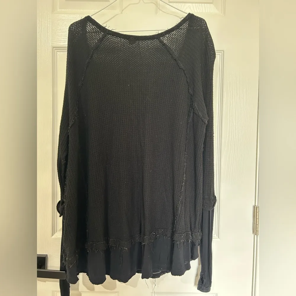 We the Free People Black Laguna oversized long sleeve shirt distressed used Med - Image 5