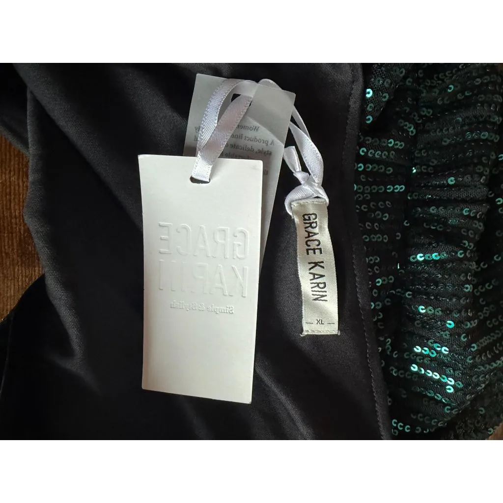 NWT Grace Karin Blue and Black Sequin Blouse - Image 5