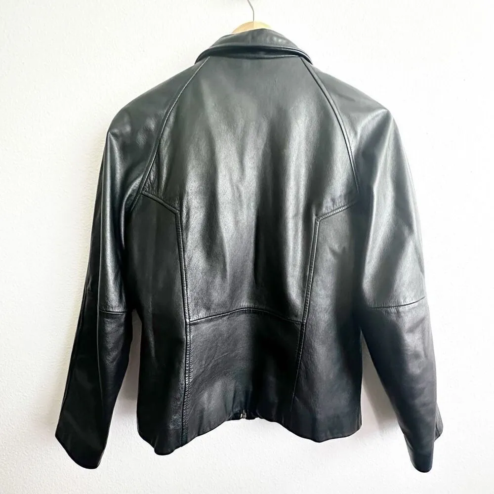 WILSON'S LEATHER | Black Leather Jacket Lined Pockets Zipper Closure |  Medium - Image 3