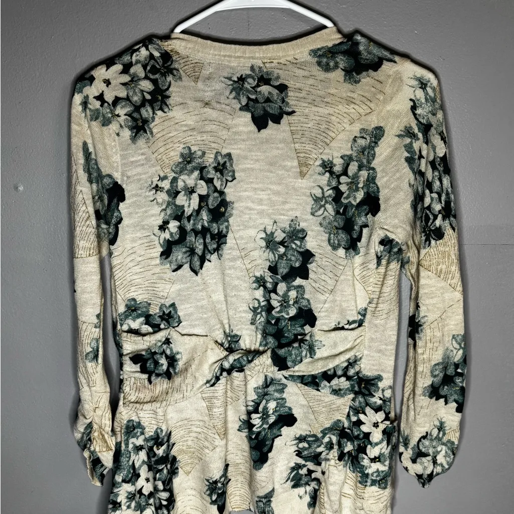Anthropologie Guinevere Women's Cardigan Tan With Blue Floral 100% Cotton S EUC - Image 7