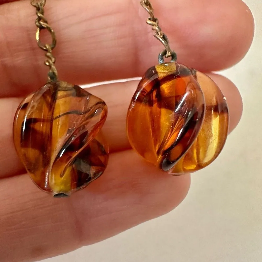 Amber tone chain drop earrings - Image 3