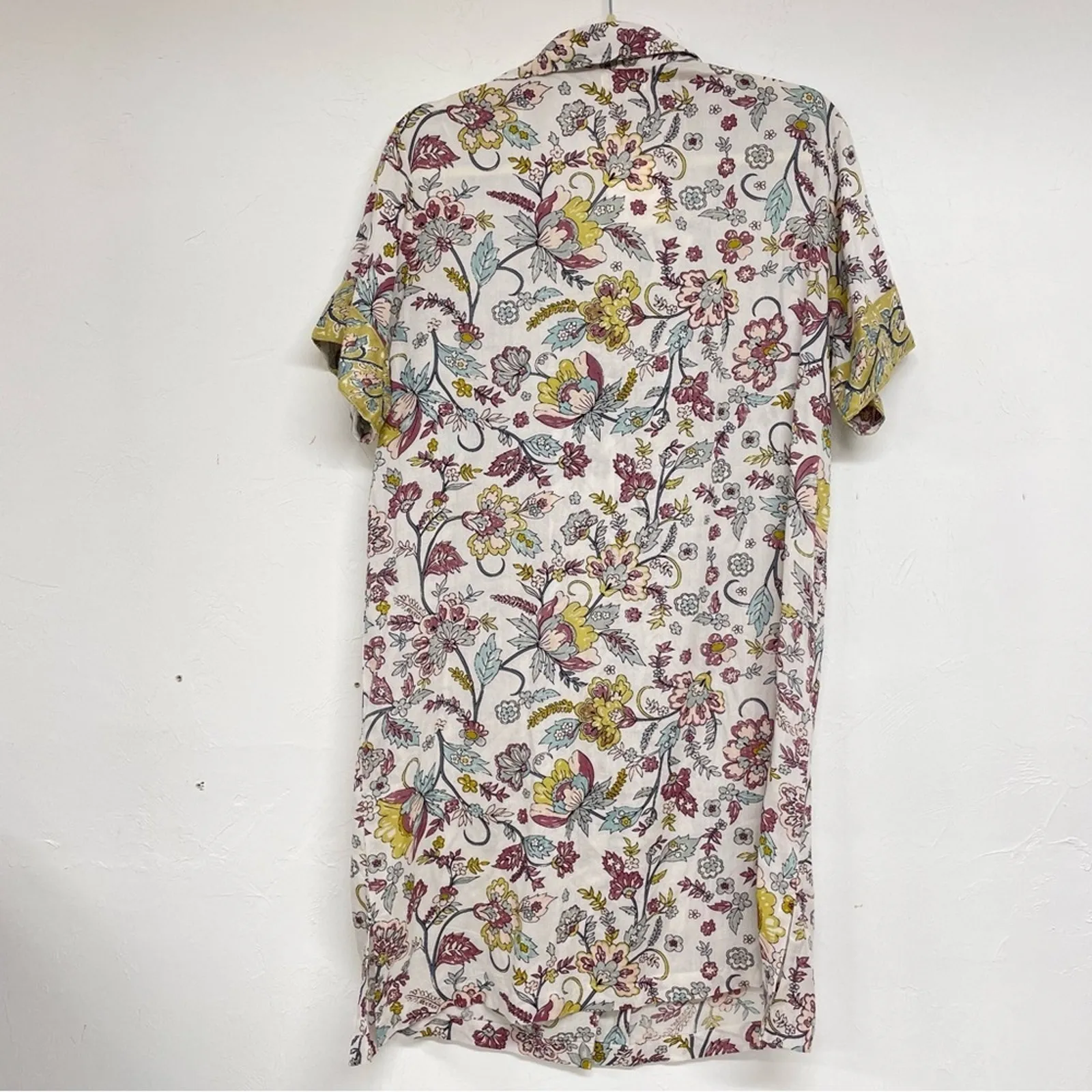 World Market Pajamas Floral Short Sleeve Button Down Shirt Dress Sleepwear M White Size M - Image 6