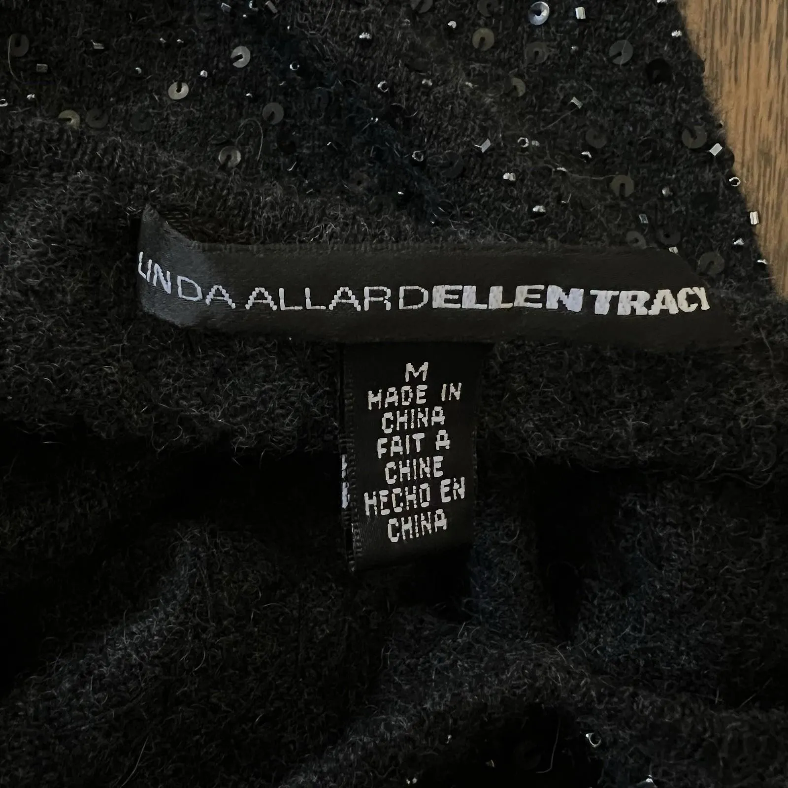 Linda Allard Ellen Tracy Black Sequin Knit Tank Top Shell Size M Wool Cashmere Size M - Image 8