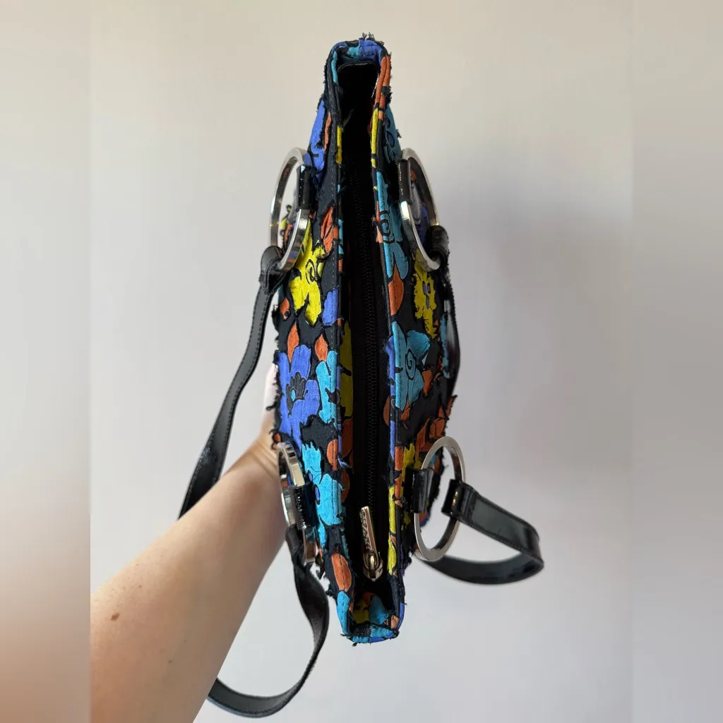 Ripani Women’s Vintage Patent‎ Leather and Floral Canvas Demi Shoulder Bag Black - Image 7