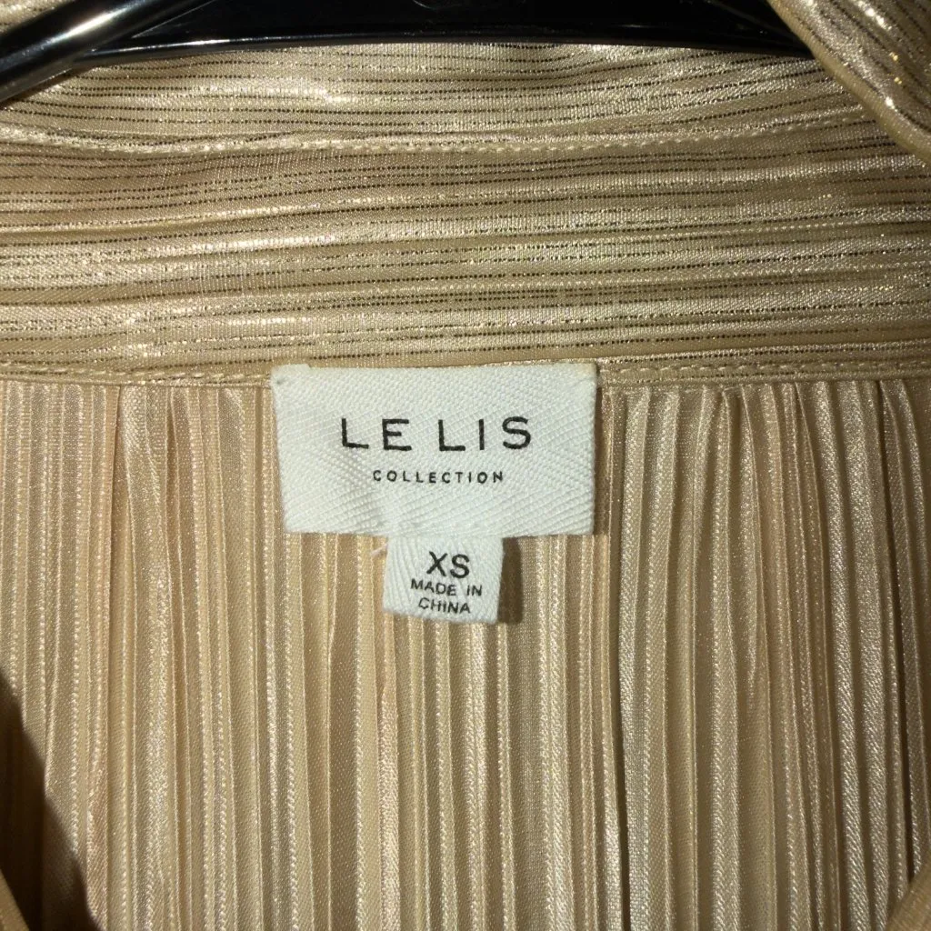 Le Lis Metallic Shirt Dress Size XS Gold Belted Long Sleeve - Image 3