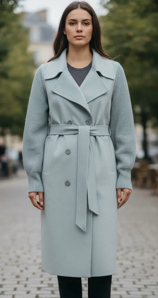 NWT Ellen Tracy Mixed Media Double Face Coat with Knit Sleeves Dusty Blue XL - Image 1