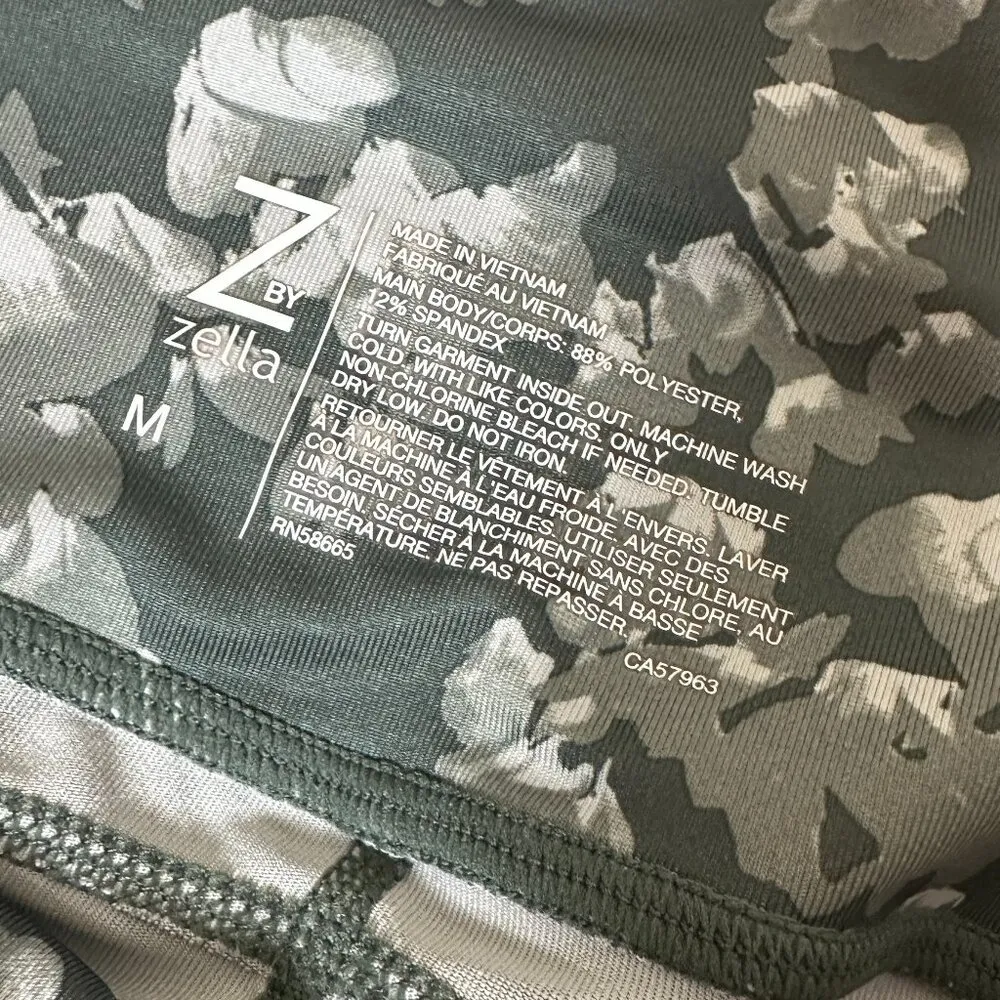 NORDSTROM Zella Grey Green Floral Running TIghts Leggings w Pockets size Medium - Image 4