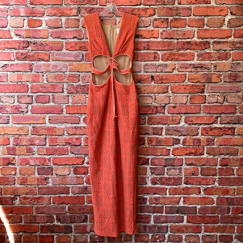 Orange Lace Rumer  Zahra Cut Out Bodycon Maxi Dress - Image 2