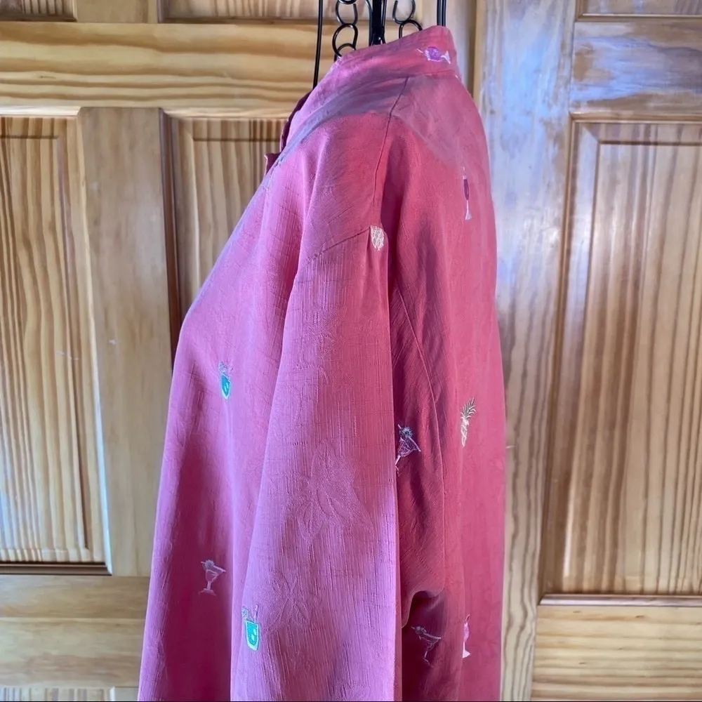Vintage Bobby Chan Women's Pink Tropical Drink Embroidery Silk Top Size Large - Image 7