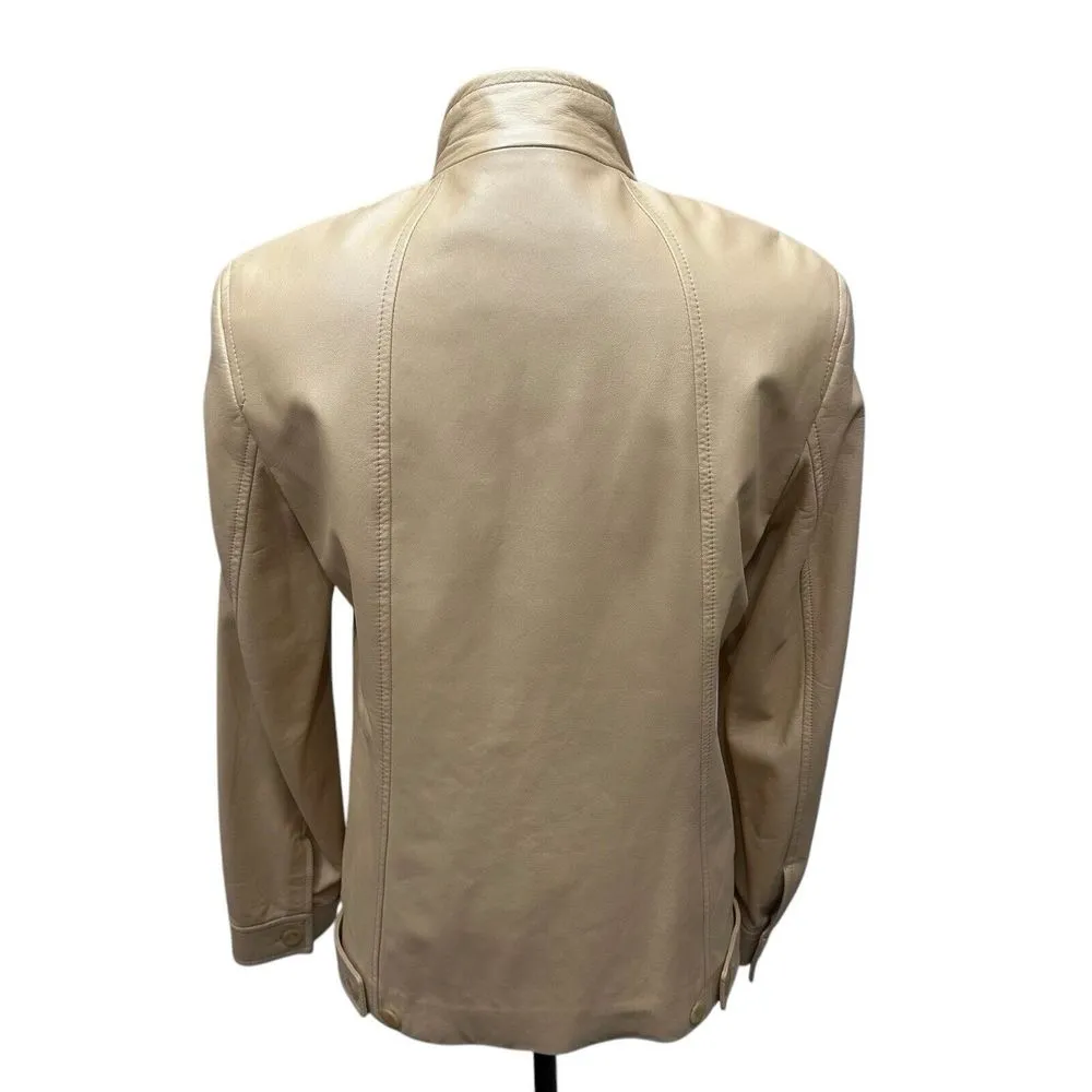 CERRUTI 1881 Women Leather Jacket Size 6 Beige Soft Leather Jacket Vintage Tan - Image 5