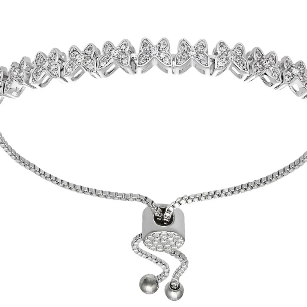 Brilliance Crystal Butterflies Adjustable Tennis Style Bracelet New in Box Silver - Image 2