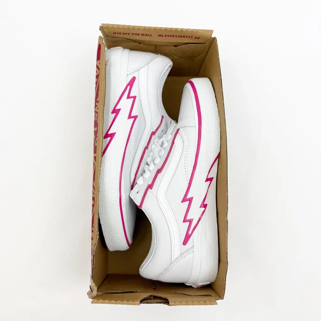 Vans Old Skool Bolt Pop Pink Glow Lace Up Sneakers Skate Shoes White Pink - Image 13