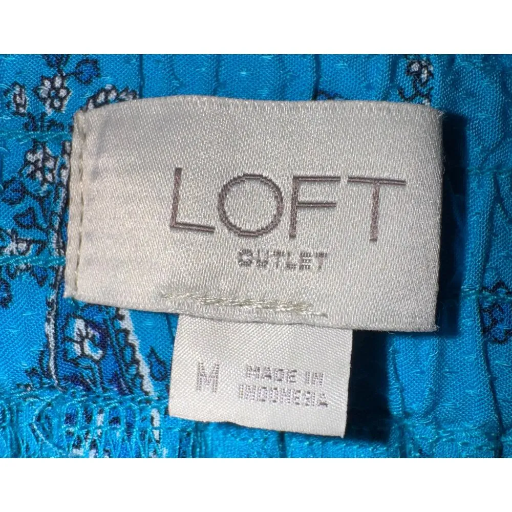 LOFT Boho Maxi Skirt Women's Medium Tiered Pull On Ruffled Paisley Blue Hippie - Image 7