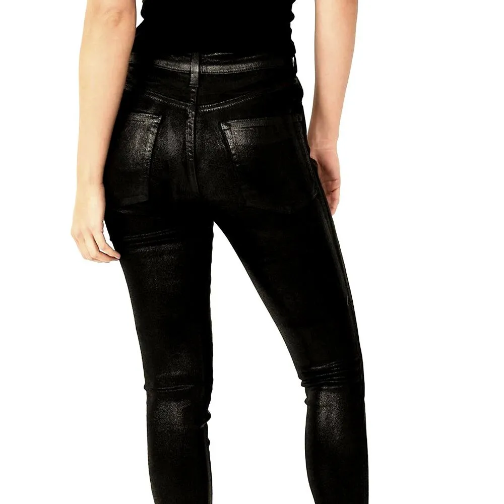 Free People Flattering Sleek Raw High-Rise Coated Jeans - Black - size 32 - Image 7