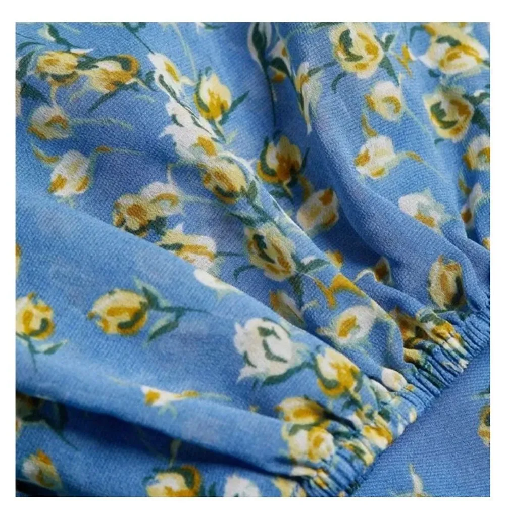 NEW Blue ASTR The Label Vivian Floral Smocked Mini Dress XS $110 - Image 7