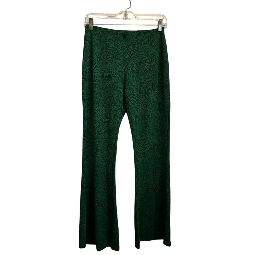 Zara Jacquard Green Black Flare Pants Retro Bootcut Stretch Leggings Size M - Image 5