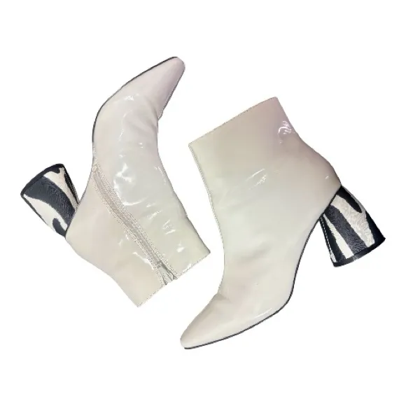 BETSEY JOHNSON Regie White Ankle Boots with Zebra Pattern Heel - Image 2