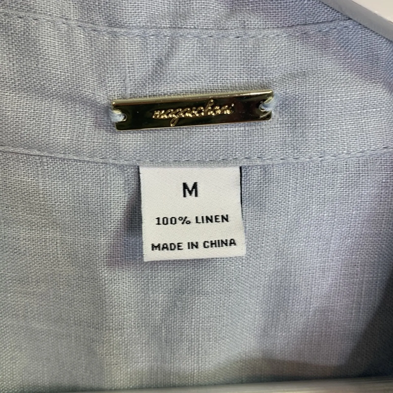 Magaschoni Women’s 100% Linen Ocean Blue Tunic Blouse Top Pockets W-287 Sz M - Image 4