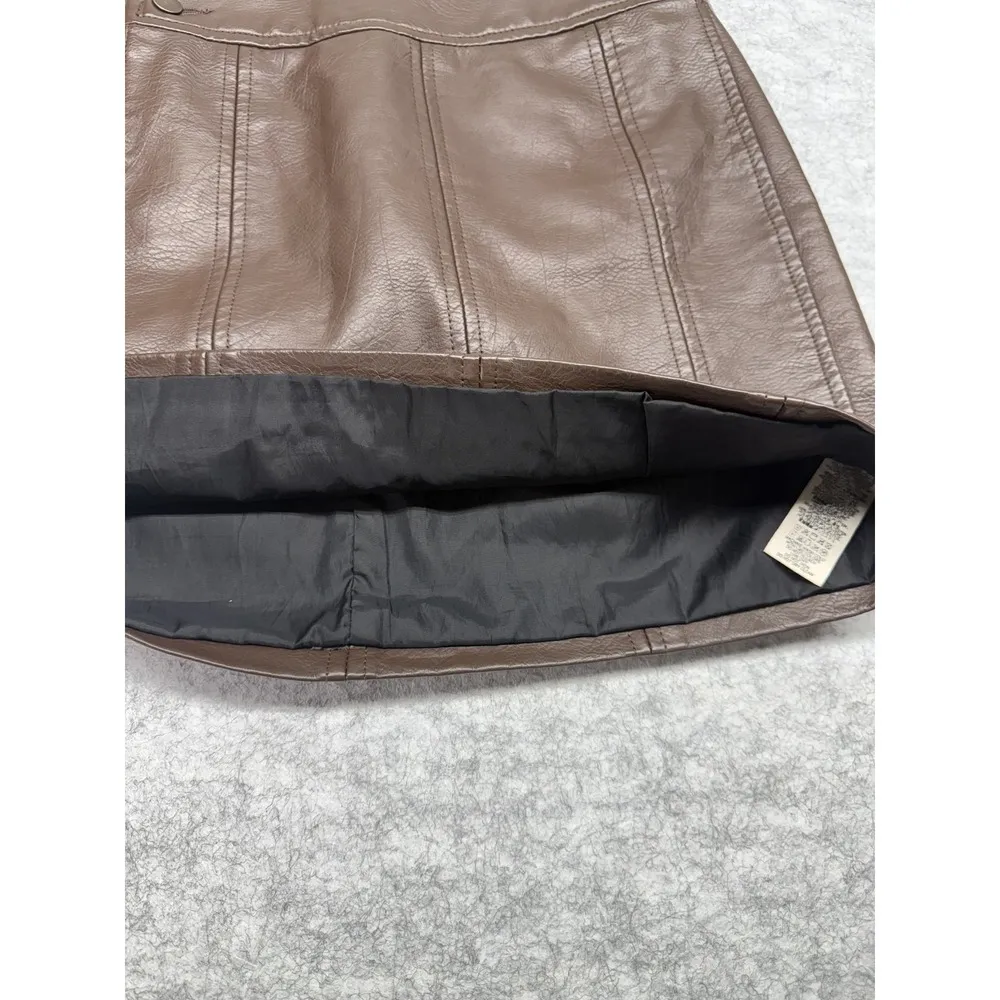 Free People Skirt Womens 2 Brown Faux Leather Mini Lined Button Detail Boho Chic - Image 5