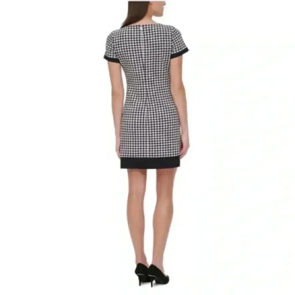 TOMMY HILFIGER Black Zippered Short Sleeve Crew Neck Mini Evening Sheath Dress - Image 2