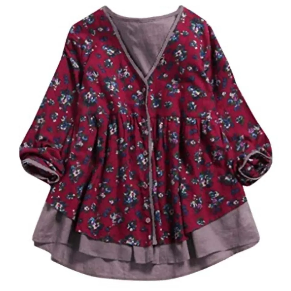 YOINS Burgundy bohemian tunic, floral boho tunic size XXL - Image 10