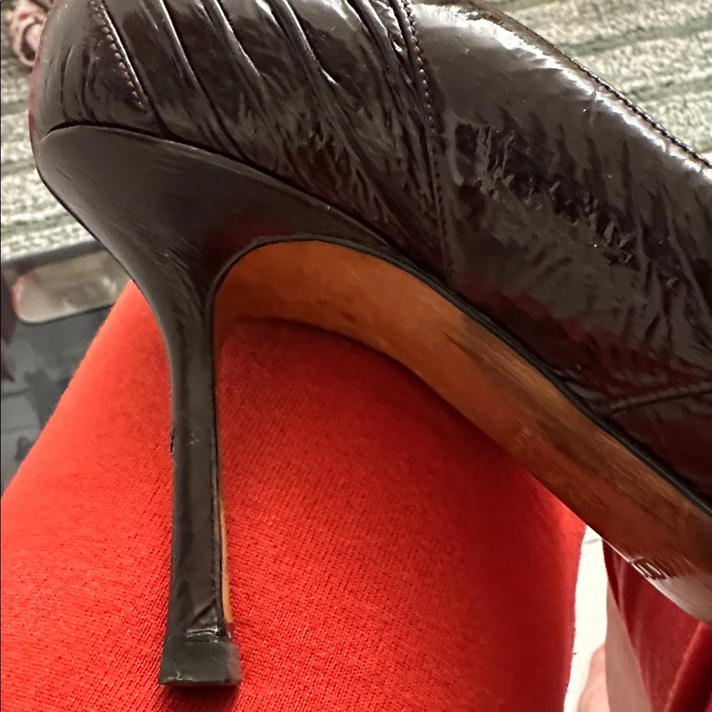 Jimmy Choo brown raisin Merlot shirred patent heels size 40 9.5 EUC hot! $750 - Image 15