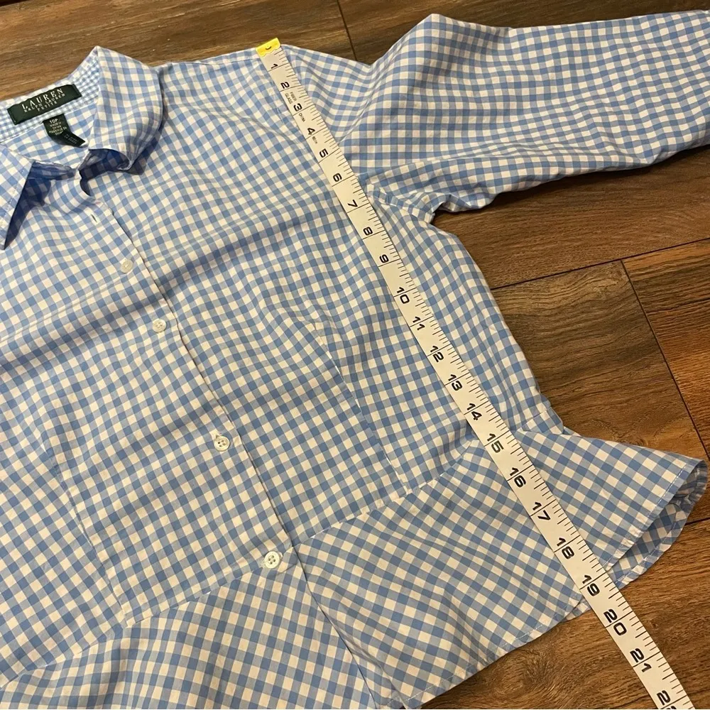 Lauren Ralph Lauren Spring Gingham Peplum Button Down Blouse Shirt 10P White - Image 8