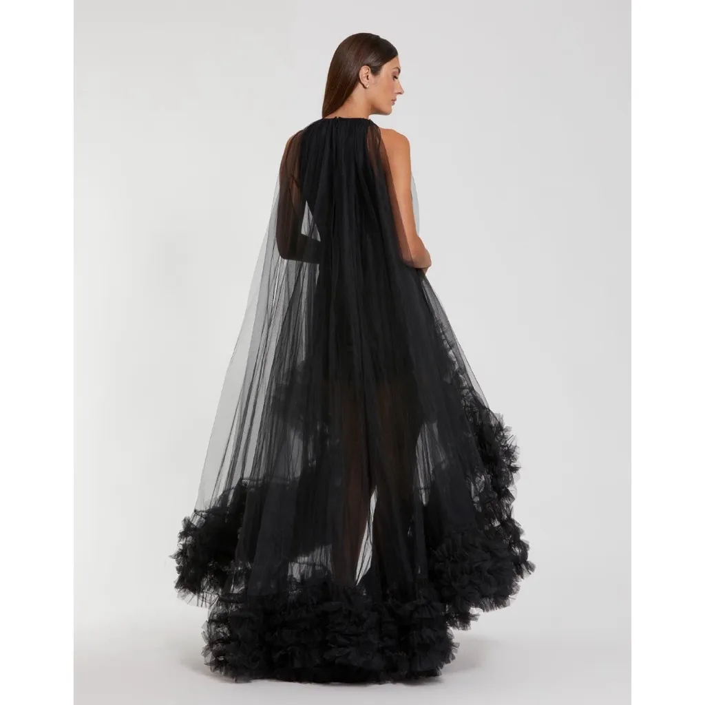 NWT Mac Duggal 68252 Tulle High Neck Sleeveless Ruffled Hem Hi-Low Gown Size 10 - Image 3