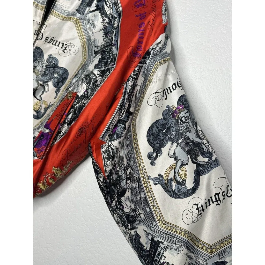 Vintage BOMBER JACKET OLD WORLD GRAPHIC SCARF MATERIAL ‼️‼️‼️ Red Size L - Image 5