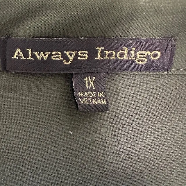 Always Indigo Shirt Dress Olive Green‎ Button Front Belted Long Sleeve Size 1X Green - Image 14