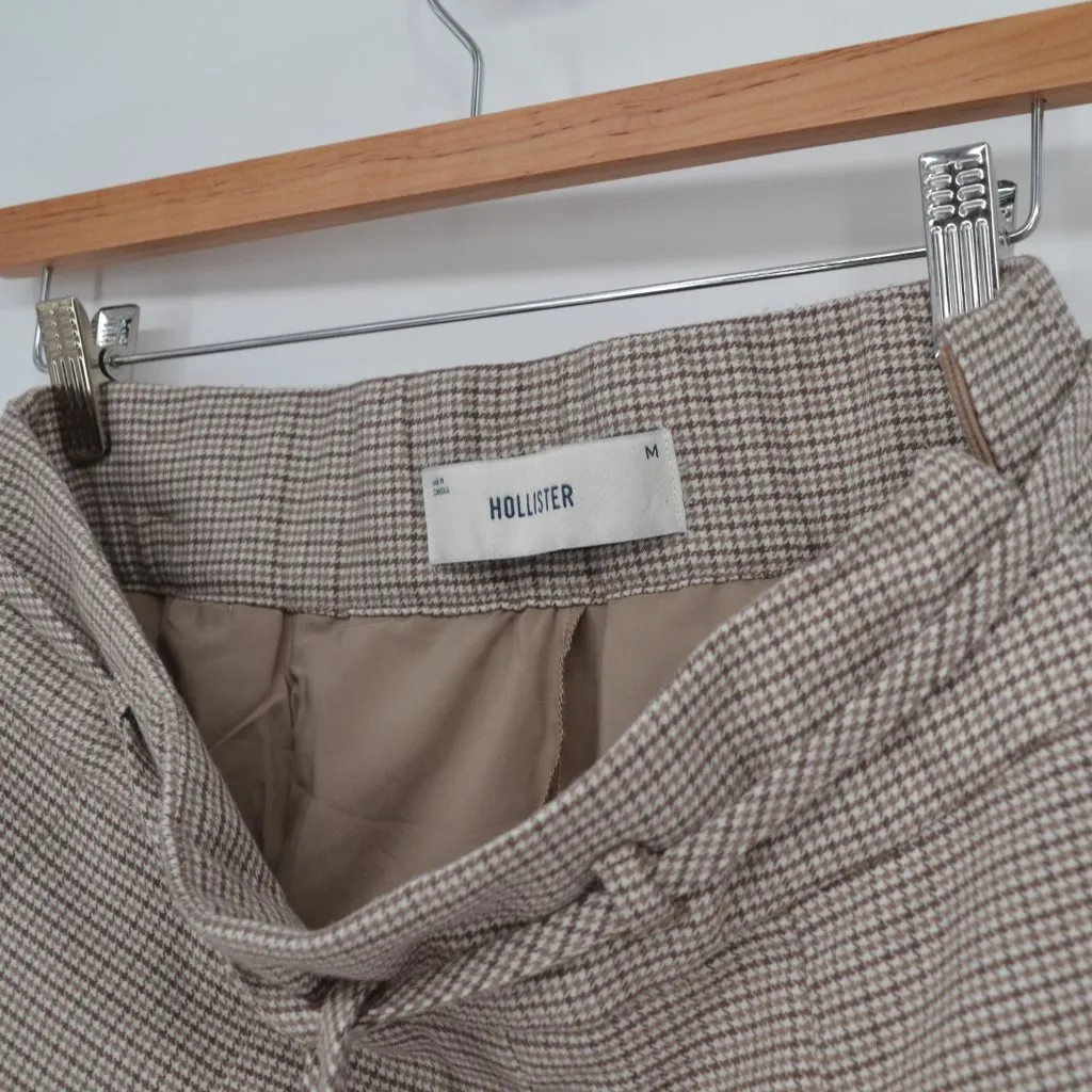 Hollister Mid Rise Pleated Mini Skort Houndstooth Brown M School Girl Tie Waist - Image 6