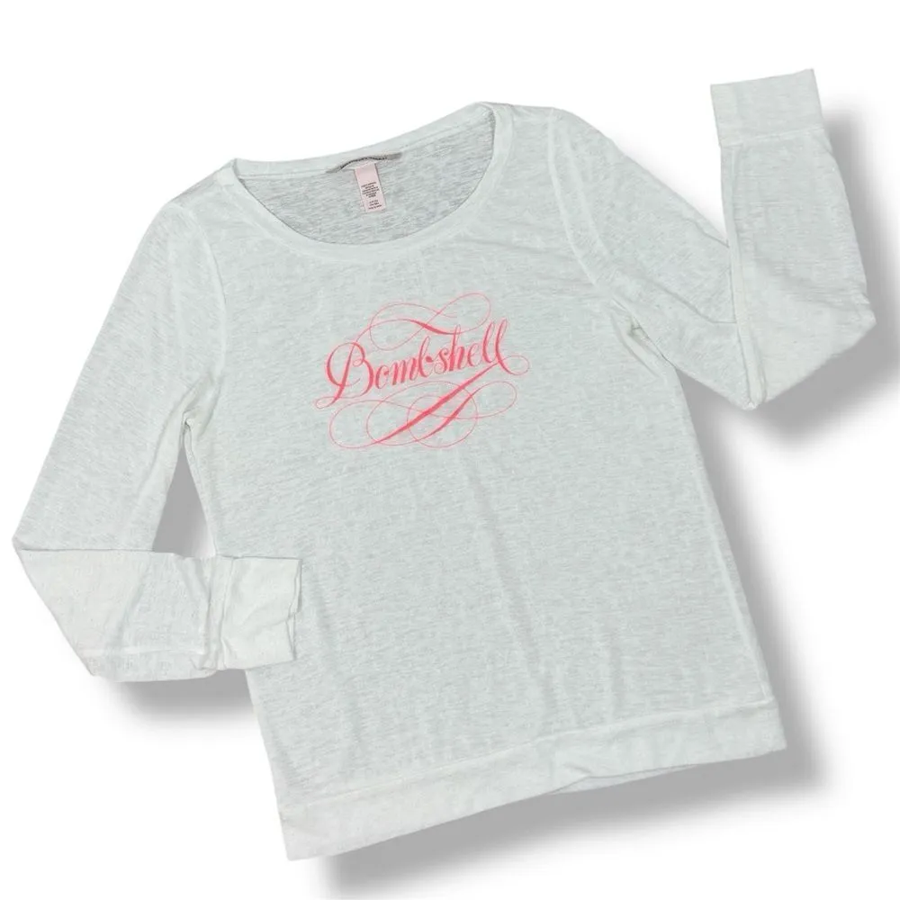 Victoria’s‎ Secret Bombshell Burnout Slub Knit Long Sleeve Tee Shirt White Small - Image 14