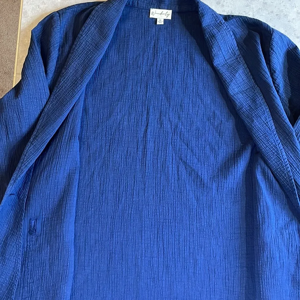 WONDERLY women’s blue one button unstructured blazer pockets 100% cotton size XL - Image 13