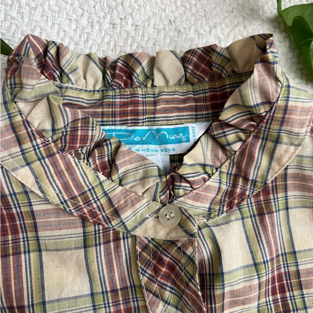 Vintage 1970s Plaid Cottagecore Button Down Blouse Medium - Image 6