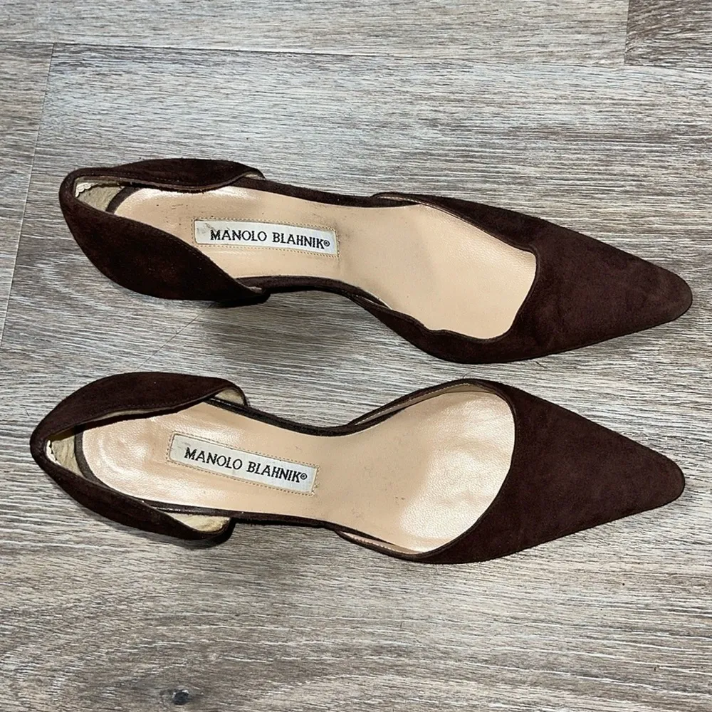 Manolo Blahnik D’Orsay Women's Brown Suede Heels Size 36.5 (US 6.5) - Image 4