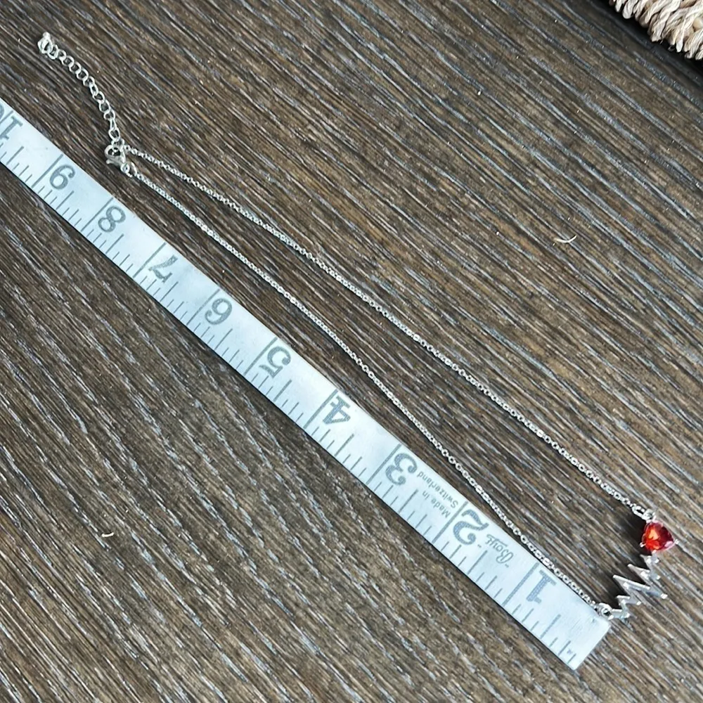 Heartbeat necklace with red faux ruby heart 8.5” drop +2”extender Silver - Image 6