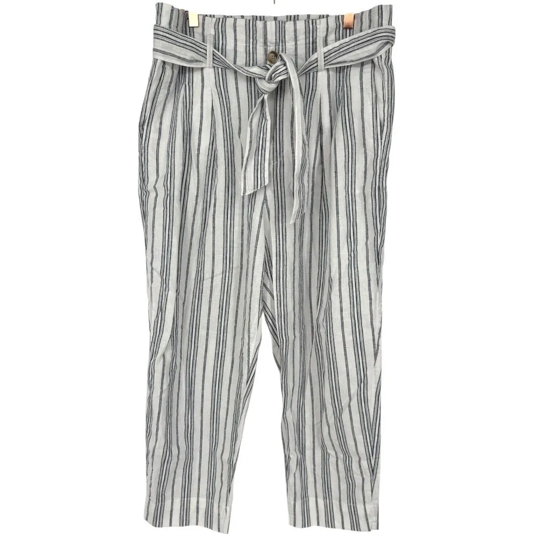 Madewell Linen Cotton‎ Paperbag Waist Striped Pants Size 12 Nautical Beachy - Image 5
