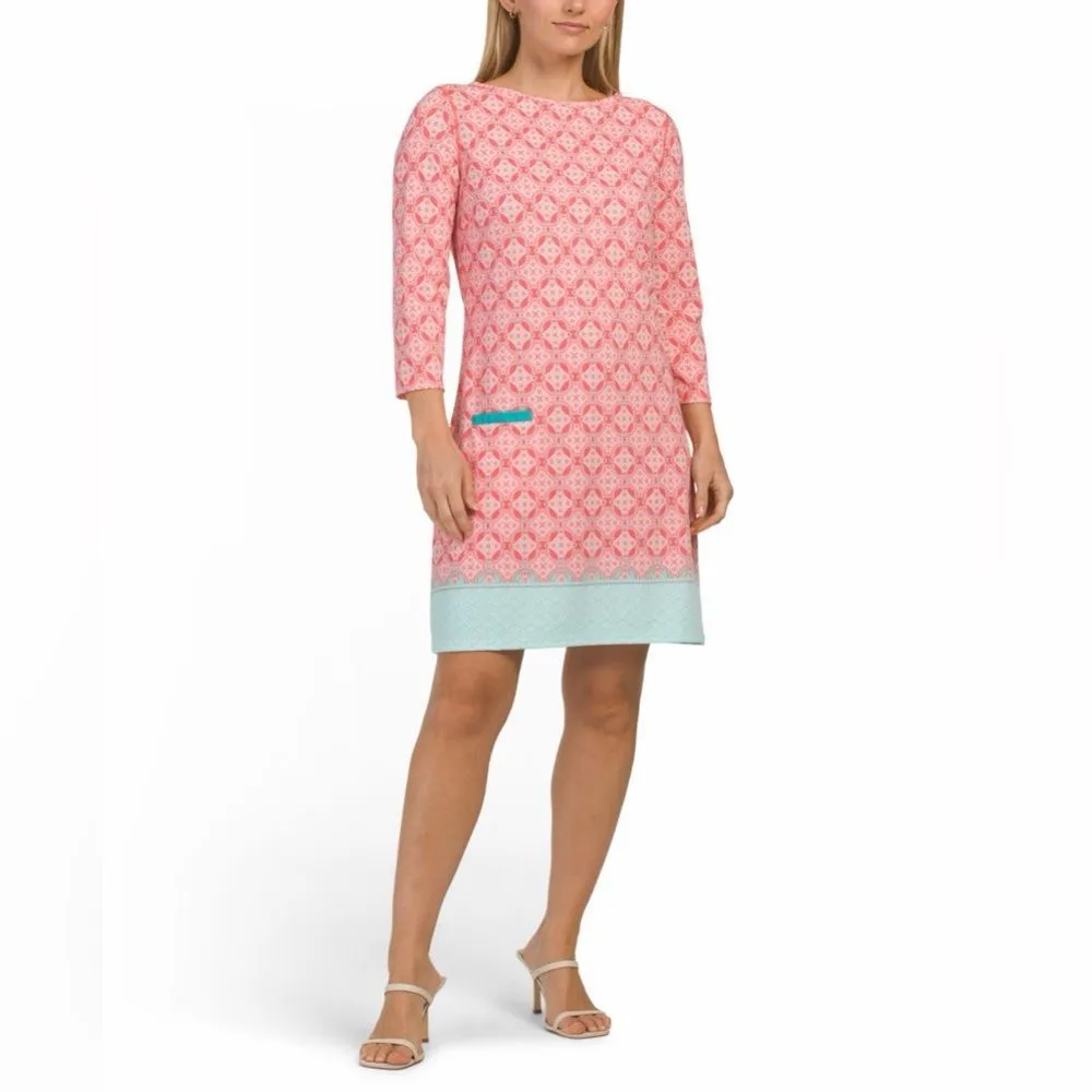 Cabana Life Coral Upf 50 Coral Tides Sag Harbor Shift Dress Teal Trim S NWT Pink - Image 2