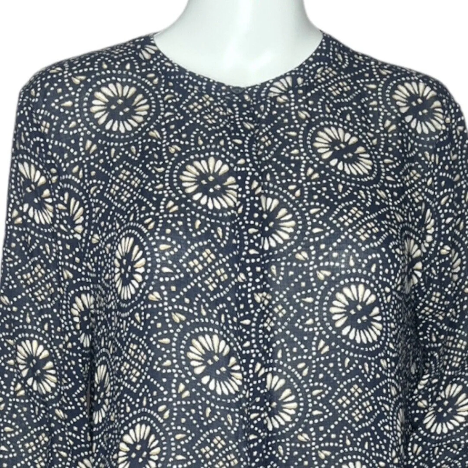 Lucky Brand Shirt Womens Medium Navy Blue Cream Floral Button‎ Up Boho Casual - Image 5