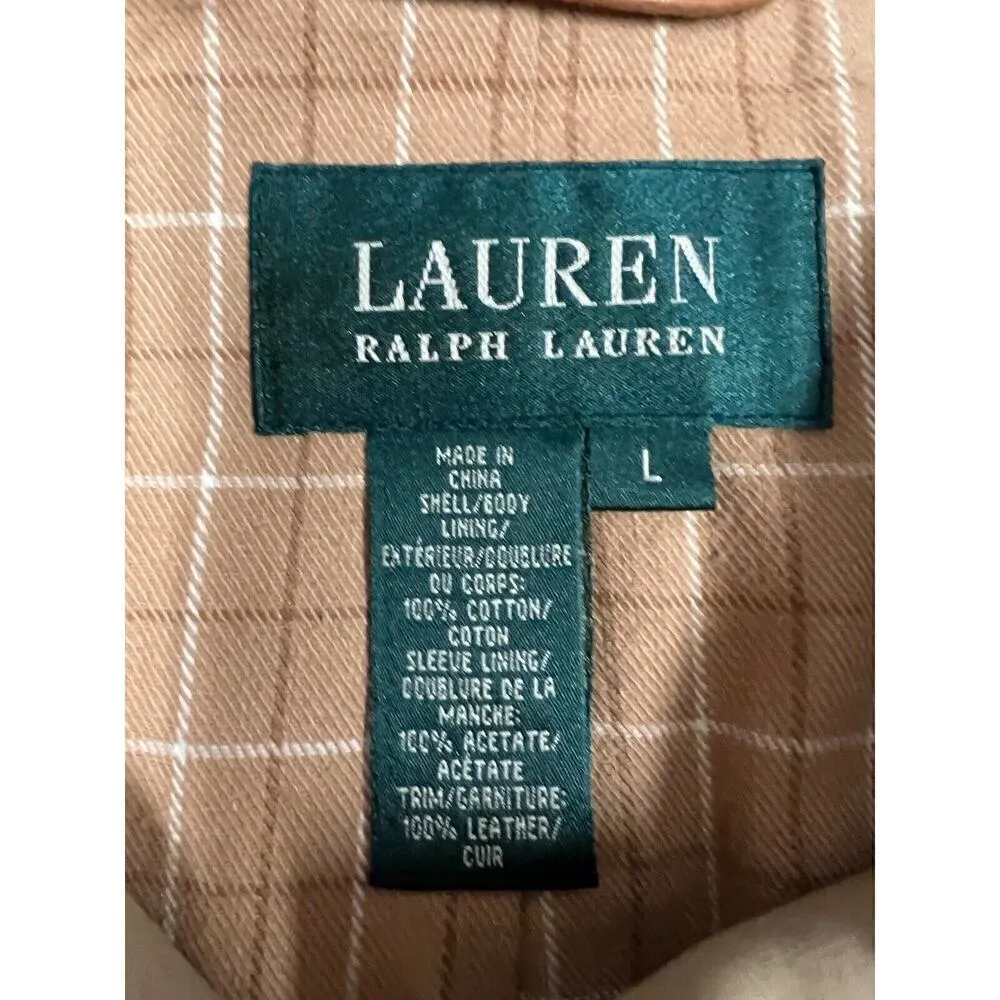 LRL Ralph Lauren Green Label Snap Jacket Leather Trim NWOT Women L 14 Tan - Image 5