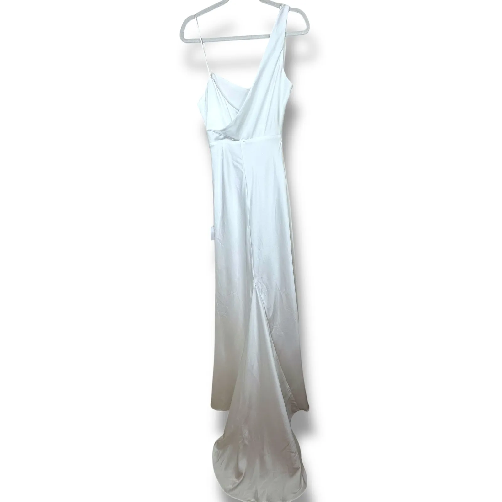 Lulus Lux Bridal NWT Unforgettable Adoration White Satin Asymmetrical Gown Dress - Image 7