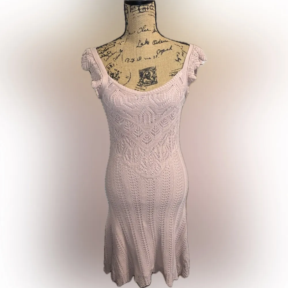 Freshman 1996 Blush Pink Knit Crochet Fit and Flare Midi Cottagecore Dress M Size M - Image 2